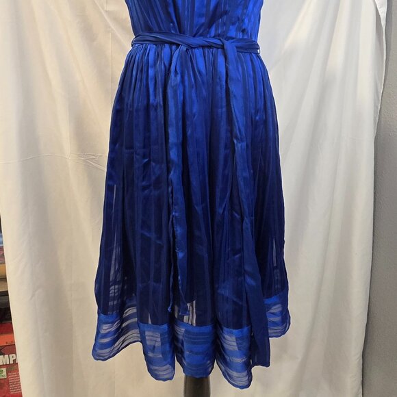 Luxie By Carmen Marc Valvo Blue Dress Size 8 Pockets Matching Belt Lined Zip - Picture 4 of 13